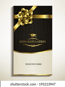 congratulating card-invitation card with golden ribbon. a pretty white and black card suitable for invitation ,congratulation especially for graduation from college.