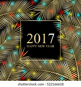 Congratulation 2017 Happy New Year. Tropical card for your design. Holiday background. Vector Illustration.