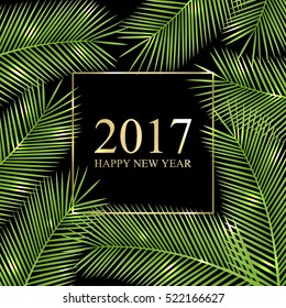Congratulation 2017 Happy New Year. Tropical card for your design. Holiday background. Vector Illustration.