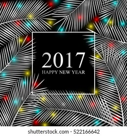 Congratulation 2017 Happy New Year. Tropical card for your design. Holiday background. Vector Illustration.