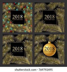 Congratulation 2018 Happy New Year. Tropical card for your design. Holiday background. Vector Illustration.