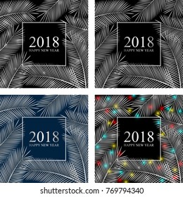 Congratulation 2018 Happy New Year. Tropical card for your design. Holiday background. Vector Illustration.