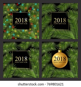 Congratulation 2018 Happy New Year. Tropical card for your design. Holiday background. Vector Illustration.