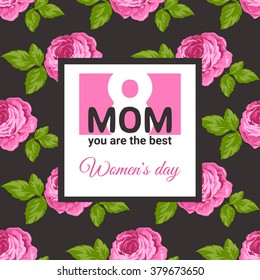 Congratulation 8 March card. Happy women's day. Beautiful greeting cards with roses in vector.