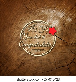 Congratulation badges cards and labels for any use, It can be used to create greeting cards and presentations on wooden background texture