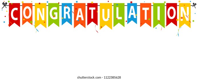 Congratulation Banner, Background - Vector Party Flags With Confetti And Streamers - Isolated On White Background