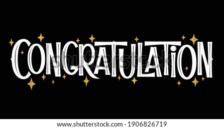 Congratulation banner with glitter decoration. Modern lettering on dark background. Vector Illustration for greeting