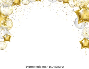 Congratulation Border With Golden Balloons With Gradient Mesh, Vector Illustration