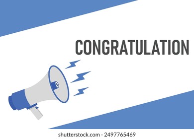 Congratulation button, banner, label, template for website. Congratulation text with colorful megaphone icon