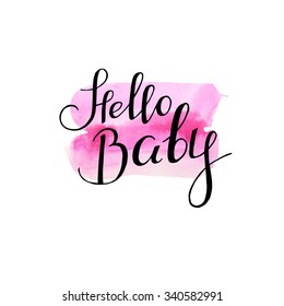 Congratulation card with abstract watercolor background and hand lettering