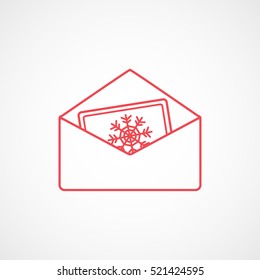 Congratulation Card Christmas New Year Red Line Icon On White Background