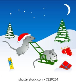 Congratulation card to Christmas and New year with mouse
