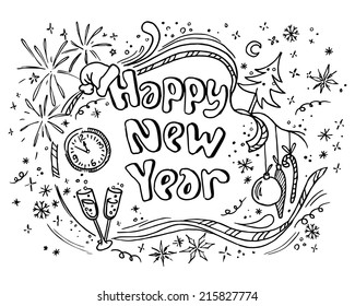 Congratulation card doodle new year. vector illustration