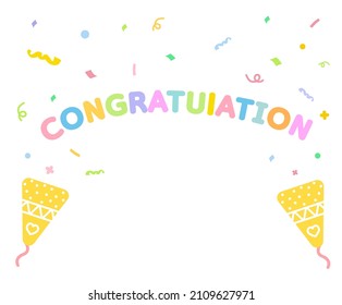 A congratulation card with firecracker and confetti illustration set. Party, birthday, card, decoration, confetti paper. Vector drawing. Hand drawn style.