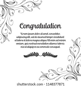 Congratulation card with flower frame art vector illustration