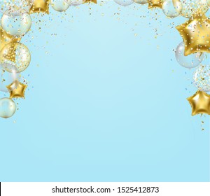 Tarjeta De Enhorabuena Con Globos De Oro Con Malla Gradiente, Ilustración Vectorial