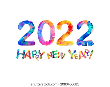 Tarjeta de felicitación. Feliz Año Nuevo 2022. Letras triangulares