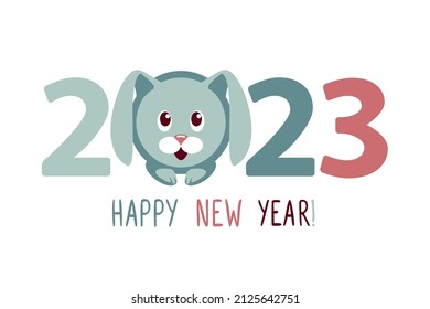 Congratulation card. Happy New Year 2023 with rabbit