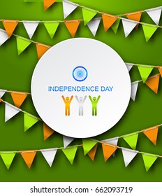 Congratulation Card for Independence Day of India with Hanging Bunting, 15th of August - Illustration Vector