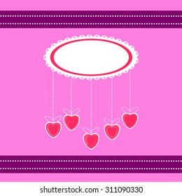 Congratulation card with pink hearts in vector. Baby photo album.