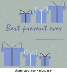 Congratulation card with presents and title.