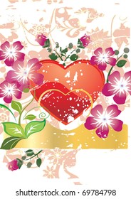 Congratulation card with red hearts and roses. Illustration Saint Valentine's Day.