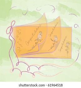 Congratulation card  with rose on green watercolour background