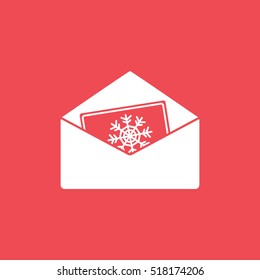 Congratulation Christmas New Year Flat Icon On Red Background