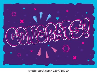 Congratulation Congrats Greeting Card Flyer Poster Hand Drawn  Lettering Type Design Throw Up Bubble Graffiti Vector Graphic