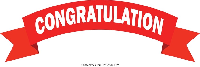 Congratulation Curved Red Ribbon, Congratulation ribbon, Congratulation curved sign, Celebrate typographic sign