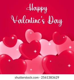 Congratulation design, Happy Valentine's Day card with pink and red hearts. Vector.