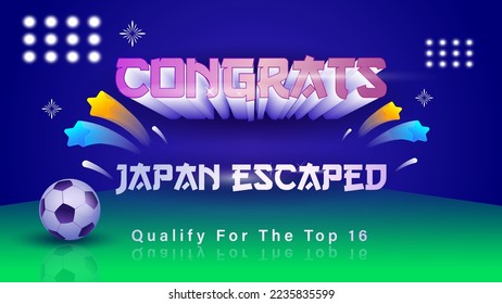 congratulation design to japan, world football game. champion japan. scored the history of Japan's victory in world football matches