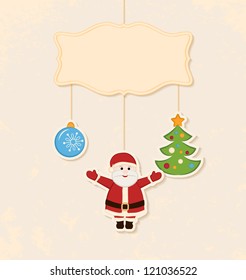 Congratulation gold retro background with label and hanging baubles.
