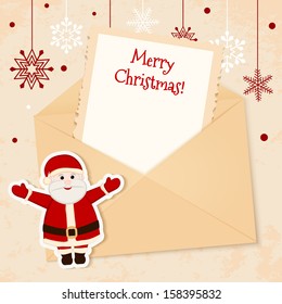 Congratulation gold retro background with Santa claus and letter. You can use frame for your text 