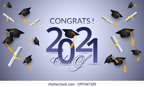 Congratulation Graduates Class Of 2021 With Black Cap dan paper 