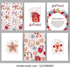 Congratulation Happy New Year. Gingerbread cookies isolated on white background. Event card. Label holiday. Homemade cookies. 