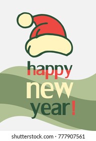 congratulation happy new year, postcard poster with cap of Santa Claus