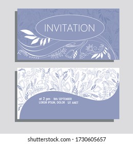 Congratulation invitation card with simple flowers in gray colors