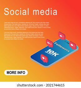 Congratulation isometric number lettering, Collection celebrate follower icon, web online post vector illustration .