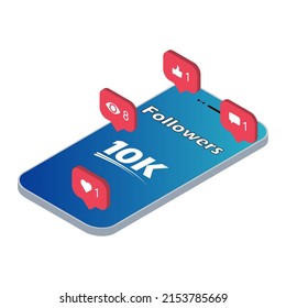 Enhorabuena por la inscripción de números isométricos, Colección celebra icono del seguidor, web post ilustración vectorial .