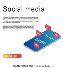 Congratulation isometric number lettering, Collection celebrate follower icon, web online post vector illustration .