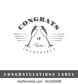 congratulation label isolated on white background. Design element. Template for logo, signage, branding design. Vector illustration