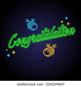 Congratulation letter with neon light glowing effect