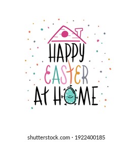 Herzlichen Glückwunsch zu Ostern zu Hause unter Dach. Ei mag Coronavirus, Covid 19. Konzept, Vektorgrafik für Karte, Banner, Web