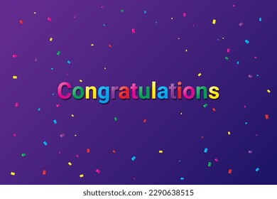 Congratulation Lettering Text With Confetti Falling. Celebration Event And Birthday Party. Surprise. Multicolored. Vector Illustration