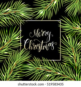 Congratulation Merry Christmas! Christmas tree. Holiday background. Vector Illustration.
