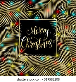 Congratulation Merry Christmas! Tropical Christmas Card For Your Design. Holiday Background. Vector Illustration.