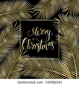 Congratulation Merry Christmas! Tropical Christmas card for your design. Holiday background. Vector illustration.