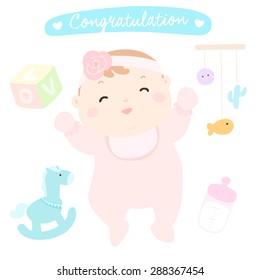 congratulation new happy baby girl vector illustration