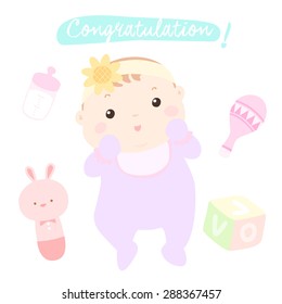 congratulation new little baby girl vector illustration